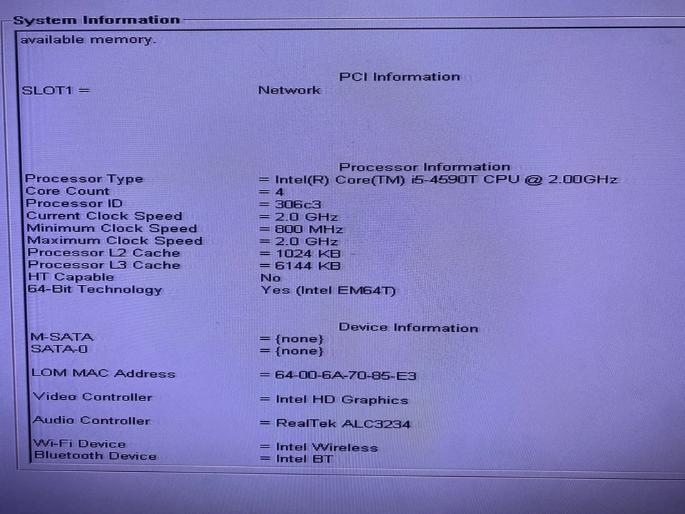 Dell OptiPlex 9020M Core i5-4590T 2GHz 8GB RAM NO HDD NO OS Good - Image 3 of 4
