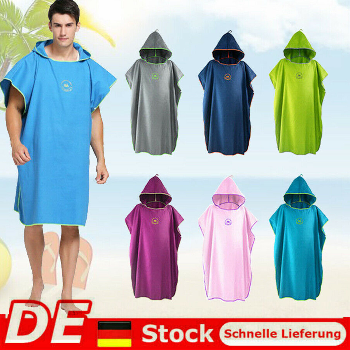 Strandponcho Mit Kapuze - Schnelltrocknender Bademantel Aus Mikrofaser Für Surf & Schwimmbad