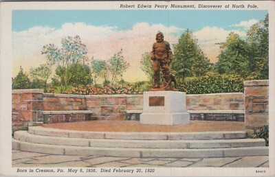 Robert Edwin Perry Monument North Pole Explorer Cresson PA 1920s Postcard 13798a