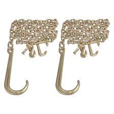 2PCS 5/16" X 10' G70 Transport Tow Chain J Hook Shank w/ Grab Hook Flatbed Truck