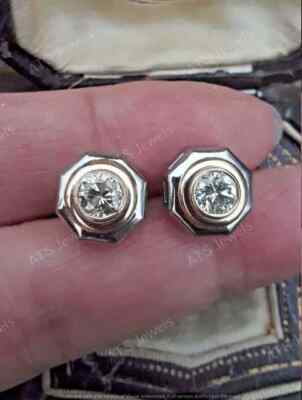 2 Ct Round Cut Moissanite Solitaire Stud Earrings 14K Real Two Tone Gold Plated