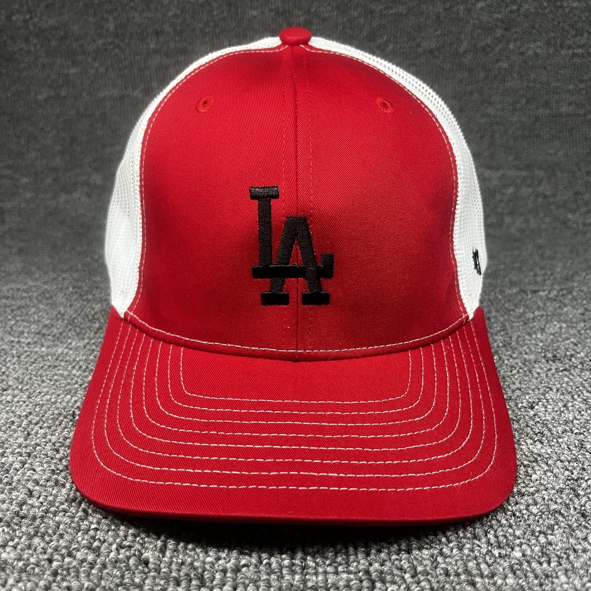 47 Brand Los Angeles Dodgers Red White Mesh Trucker Snapback Hat Cap