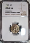 NGC MS-62 BN 1903 Indian Head Cent, Highly Lustrous & Well-Struck.