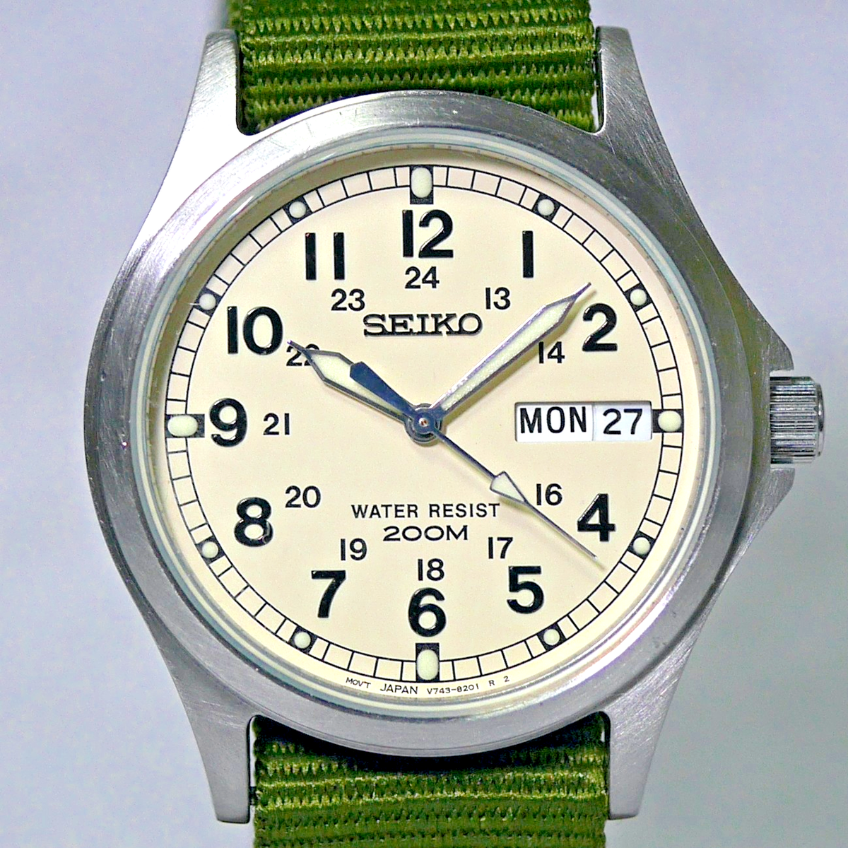 SEIKO Military V743-8090 Luminous Day Date Men's Field Watch 1999