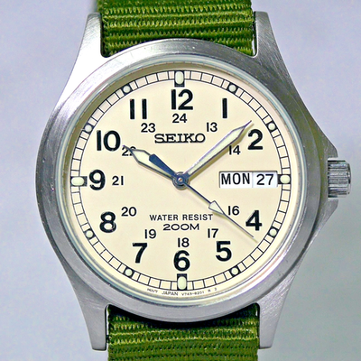 SEIKO Military V743-8090 Luminous Day Date Men's Field Watch 1999