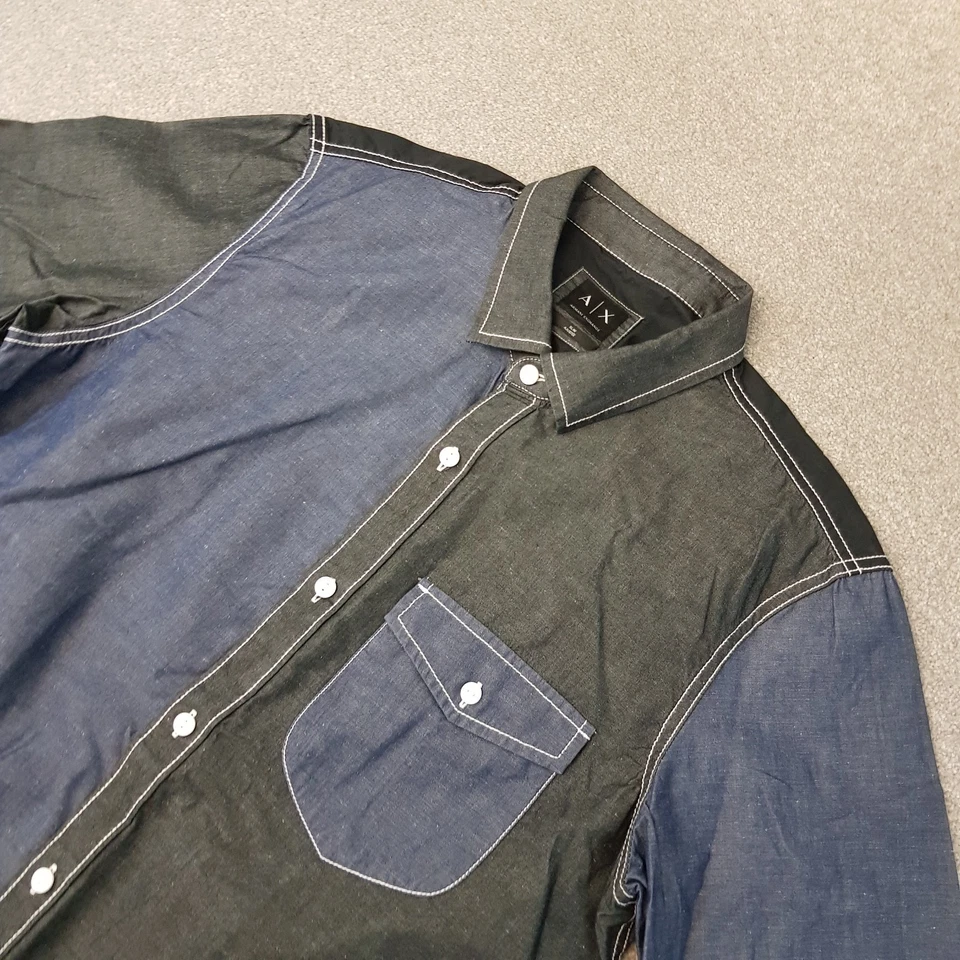 Camisa de mezclilla Armani Exchange Jeans para hombre grande azul gris Western Rodeo calce ajustado Foto 2 de 4