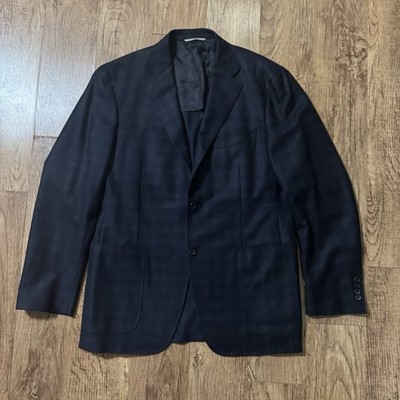 Canali Kei Blazer EU 54 US 44L Men's Tonal Navy Plaid 100% Wool Sport Coat Italy