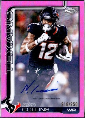 NICO COLLINS 2025 TOPPS CHROME FOOTBALL PINK REFRACTOR AUTO SP 216