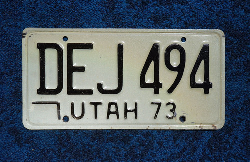 1973 UTAH License Plate # DEJ 494