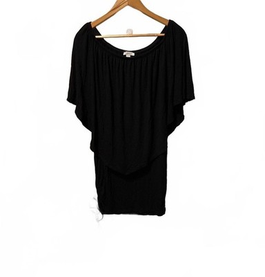 Boston Proper Black Off Shoulder Ruffle Dress Ruched Bodycon Cocktail Medium