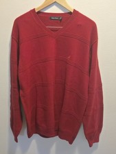 Vintage Nautica V Neck Sweater Men's XL Beautiful Red Long Sleeve
