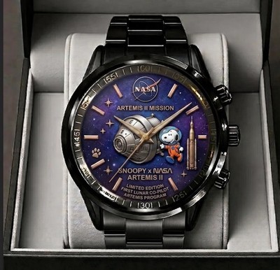 Snoopy x NASA Artemis II Black Stainless Steel Watch Y177264