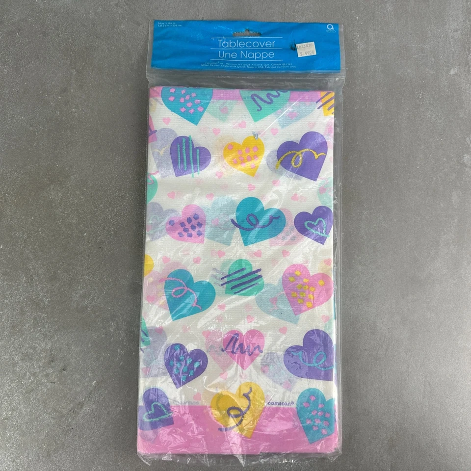 Vintage AMSCAM Paper Tablecloth VALENTINES DAY Heart Pastel NOS Sealed 1980s 90s - Image 2 of 4