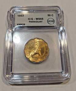 Paraguay Aluminum Bronze 1953 50 Centimos 25mm ICG MS65 KM#28
