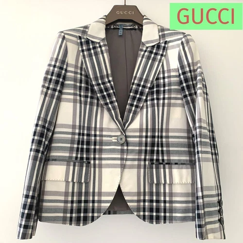 Giacca Gucci Check Nero e Grigio Check su Sfondo Bianco Taglia 36 Authen