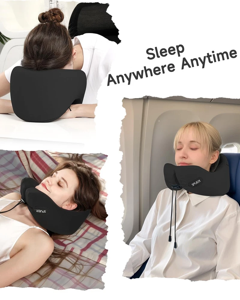 Memory Foam Neck Pillow for Airplane Travel & Comfortable Sleep