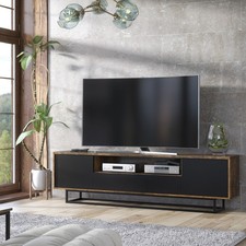 Industrial Oak & Black Living Room Set – TV Unit, Tall Cabinet, Cupboard