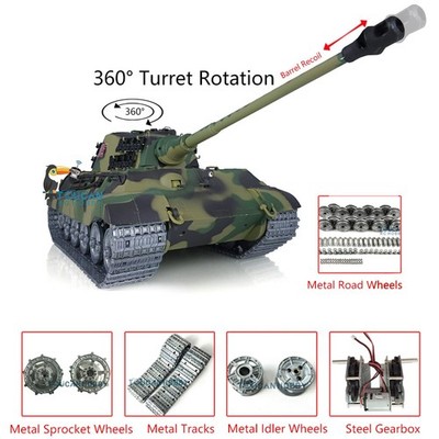 Henglong 1/16 7.0 Customized RC Tank 3888A King Tiger Metal Wheels Barrel Recoil