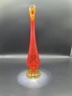 Vintage Fenton Amberina Red Swung Glass Vase Hobnail Cadmium UV Glow 10 3/4