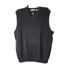 Men's Cypress Links Golf V-Neck Sleeveless Cotton Knit Black Sweater Vest Size L
