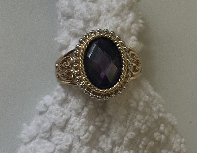 Ross Simons Gold On Sterling Silver Purple Crystal Ring 925 Sz 10 - 9g 