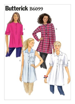 Butterick 6099 Sz 16-26 EASY Loose Fitting Button Down Shirt Pleat Pattern