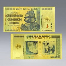 10x Banconote Zimbabwe Quadringentillion Dollar Gold Foil + Busta e Certificato