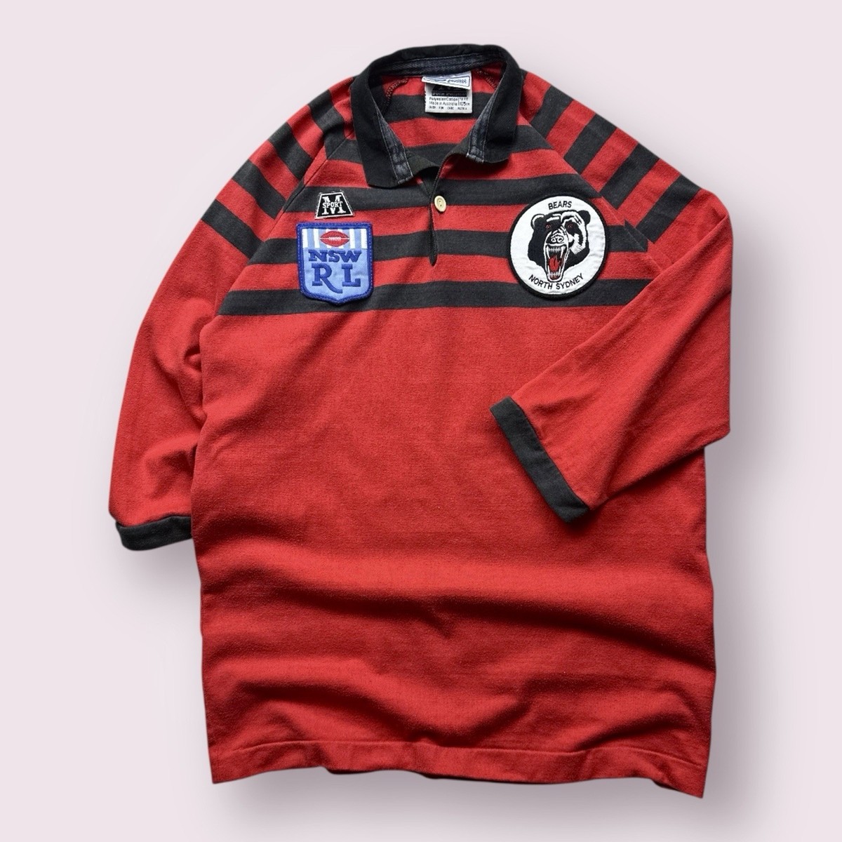 Vintage Men's North Sydney Bears Rugby Jersey 90s NSWRL Striped