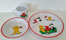 Vtg Childrens TEDDY BEAR Melamine 3 pc Dinner Set Pat Wong Selandia Designs 80's