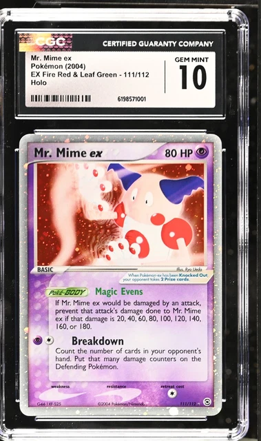 CGC 10 GEM MINT Mr. Mime EX 111/112 EX Fire Red & Leaf Green Holo Pokemon Card