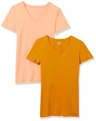 Amazon Essentials Damen T Shirt Regular Fit mit 2 Korallenorange/Goldgelb XS
