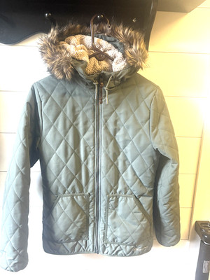 Eddie Bauer Womens Green Quilted Hooded full zip Sherpa lined parka size S
