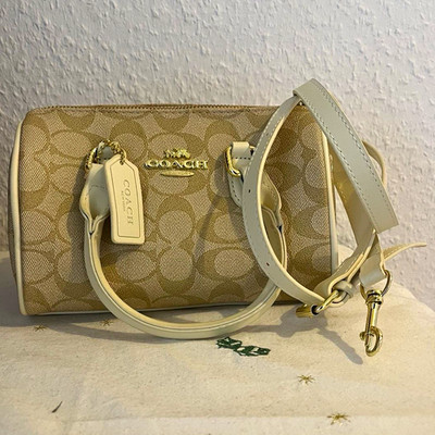 Coach Signature Logo Umhängetasche Beige/Elfenbein Canvas/Leder, Zip, abnehmbar