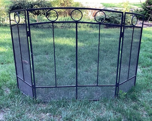 Black Wrought Iron Folding Fireplace Screen 3 Sections 32” T Heavy Well Made