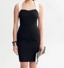BANANA REPUBLIC Sloan Fit black cream Sleeveless sweetheart Sheath Dress 14