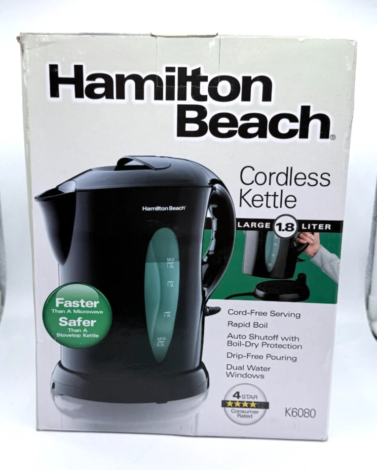 Hamilton Beach 1.8 Liter Black Cordless Electric Water/Tea Kettle Auto Shut NEW