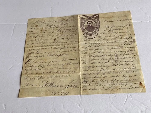 CIVIL WAR LETTER MCCLELLAN PATRIOTIC STATIONARY TO MARYLAND 1862 141 RGT ? STATE