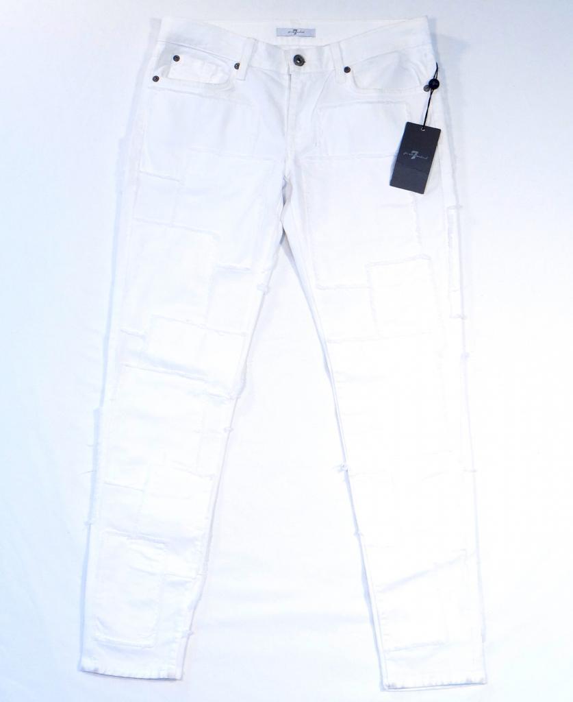 7 For All Mankind White Skinny All Over Patchwork Stretch