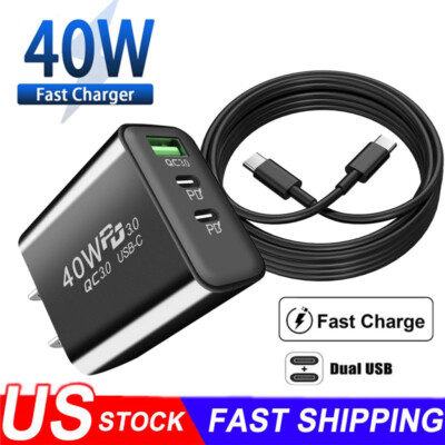 Dual PD 40W Fast Wall Charger Power Adapter For iPhone 16 15 Pro Max 14 13 12 11