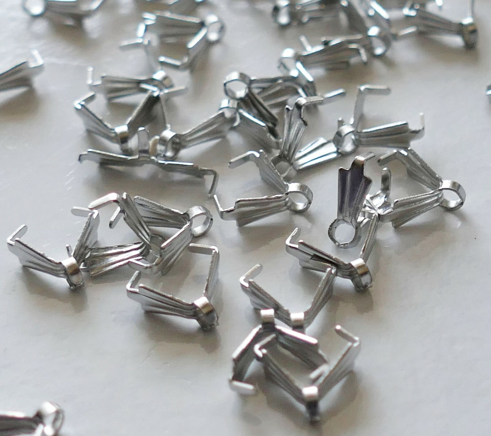 20 Stainless Steel Earring Pinch Clip Bails for Pendants Bead