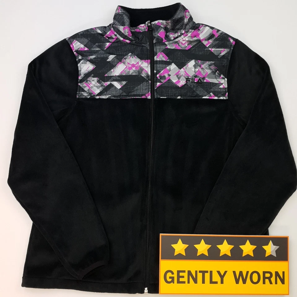 Vintage FILA Fleece Jacket LARGE 90s Y2k Retro Full Zip Black Womens Cozy Fluffy - Image 2 of 4