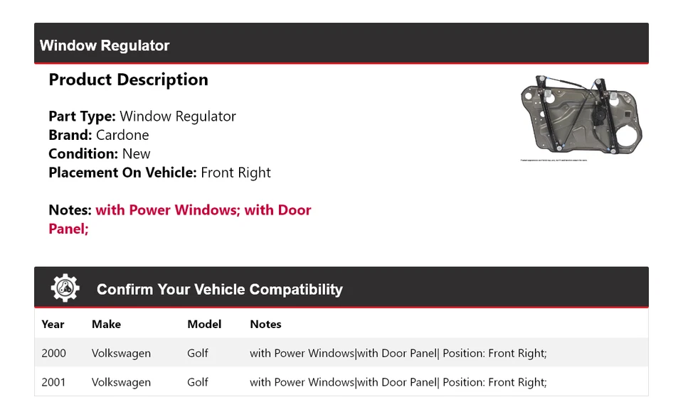 Регулятор окна передний правый кардон для Volkswagen Golf 2000-2001 годов выпуска - Изображение 2 из 4