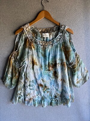 Belle France Blouse Womens Size M Crochet Lace Embroidered Watercolor Whimsical