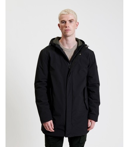 Parka Gianni Lupo in tessuto tecnico con cappuccio nero - Foto 2 di 4