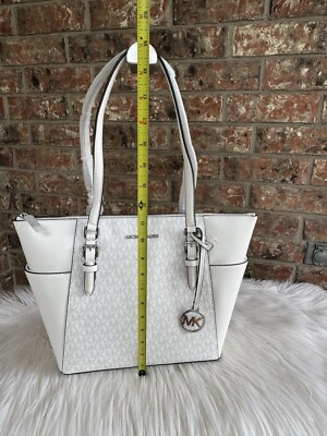 MICHAEL KORS CHARLOTTE MEDIUM LARGE ZIP TOTE SHOULDER BAG WHITE MK