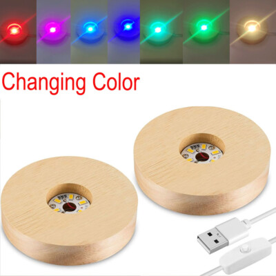 2PCS Wood LED Light Display Base for Glass Art/Paperweights Chaning Color Light