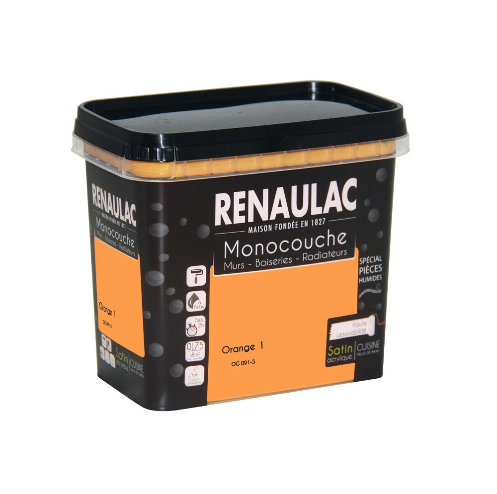 Peinture RENAULAC monocouche murale pour pièces humides et cuisine Orange 1