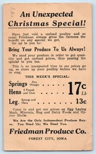 Forest City Iowa IA Postal Card Friedman Produce Co. Christmas Special 1929