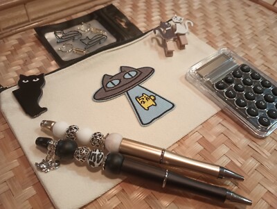 The Patched Pouch - UFO Cat Office supplies - Custom Gift Set NEW Embroidered