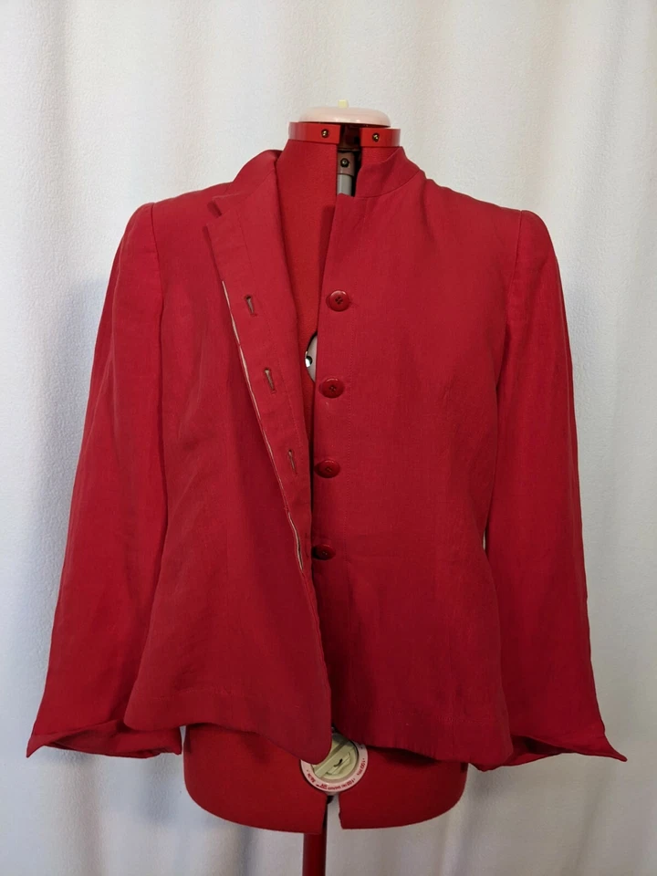 Chaqueta de lino Giorgio Armani Collezioni Primavera 2008 rojo cuello mandarín 10 Italia Foto 4 de 4